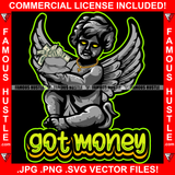 Got Money Gangster Baby Statue Wings Money Bag Gold Necklace Yellow Eyes Hip Hop Rap Plug Street Hood Ghetto Swag Thug Hustler Hustling Famous Hustle Baller Trapper Quote Art Graphic Design Logo T-Shirt Print Printing JPG PNG SVG Vector Cut File