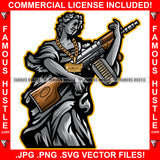 Trap Statue Gold Jewelry Holding Machine Gun Street Savage Hood Ghetto Swag Thug Boss Hustler Trench Hip Hop Rap Rapper Famous Hustle Hustling Art Graphic Design Logo T-Shirt Print Printing JPG PNG SVG Vector Cut File