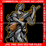 Trap Statue Gold Jewelry Holding Machine Gun Street Savage Hood Ghetto Swag Thug Boss Hustler Trench Hip Hop Rap Rapper Famous Hustle Hustling Art Graphic Design Logo T-Shirt Print Printing JPG PNG SVG Vector Cut File
