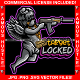 Target Locked Street Demon Famous Hustle Gangster Black Angel Wings Statue Red Eyes Gold Jewelry Necklace Firing Hip Hop Rap Street Designer Fashion Hustler Pinup Pin Up Quote Art Graphic Design Print Printing Vector SVG Cut File