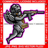 Street Demon Famous Hustle Gangster Black Angel Wings Statue Target Locked Red Eyes Gold Jewelry Necklace Firing Hip Hop Rap Street Designer Fashion Hustler Pinup Pin Up Art Graphic Design Print Printing Vector SVG Cut File