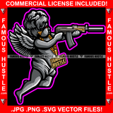 Street Demon Famous Hustle Gangster Black Angel Wings Statue Target Locked Red Eyes Gold Jewelry Necklace Firing Hip Hop Rap Street Designer Fashion Hustler Pinup Pin Up Art Graphic Design Print Printing Vector SVG Cut File