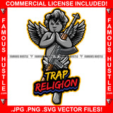 Trap Religion Street Demon Famous Hustle Gangster Black Angel Wings Statue Thank You HandsTarget Locked Firing Hip Hop Rap Street Designer Fashion Hustler Pinup Pin Up Quote Art Graphic Design Print Printing Vector SVG Cut File