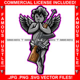 Street Demon Famous Hustle Gangster Black Angel Wings Statue Trap Religion Thank You HandsTarget Locked Firing Hip Hop Rap Street Designer Fashion Hustler Pinup Pin Up Art Graphic Design Print Printing Vector SVG Cut File
