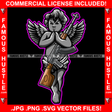 Street Demon Famous Hustle Gangster Black Angel Wings Statue Trap Religion Thank You HandsTarget Locked Firing Hip Hop Rap Street Designer Fashion Hustler Pinup Pin Up Art Graphic Design Print Printing Vector SVG Cut File