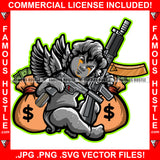 Gangster Angel Wings Statue Cash Money Bags Machine Guns Dripping Eyes Bag Religion Street Savage Hood Ghetto Swag Thug Boss Hustler Trench Hip Hop Rap Rapper Famous Hustling Art Graphic Design Logo T-Shirt Print Printing JPG PNG SVG Vector Cut File