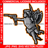 Gangster Angel Wings Statue Rocket Launcher Machine Gun Pistol Street Savage Hood Ghetto Swag Thug Boss Hustler Trench Hip Hop Rap Rapper Famous Hustling Art Graphic Design Logo T-Shirt Print Printing JPG PNG SVG Vector Cut File