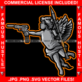 Gangster Angel Wings Statue Rocket Launcher Machine Gun Pistol Street Savage Hood Ghetto Swag Thug Boss Hustler Trench Hip Hop Rap Rapper Famous Hustling Art Graphic Design Logo T-Shirt Print Printing JPG PNG SVG Vector Cut File