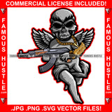 Trap Life Gangster Skull Face Trap Angel Wings Statue Tattoo Holding Gold Jewelry Necklace Hip Hop Rap Trap Hustler Famous Art Graphic Design Logo T-Shirt Print Printing JPG PNG SVG Vector Cut File