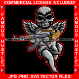Trap Life Gangster Skull Face Trap Angel Wings Statue Tattoo Holding Gold Jewelry Necklace Hip Hop Rap Trap Hustler Famous Art Graphic Design Logo T-Shirt Print Printing JPG PNG SVG Vector Cut File