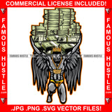 Hustler King Demon Gangster Devil Wings Statue Carrying Huge Cash Money Bundles Gold Jewelry Hip Hop Rap Plug Trap Street Hood Ghetto Swag Thug Hustling Drip Famous Rich Art Graphic Design Logo T-Shirt Print Printing JPG PNG SVG Vector Cut File