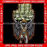 Hustler King Demon Gangster Devil Wings Statue Carrying Huge Cash Money Bundles Gold Jewelry Hip Hop Rap Plug Trap Street Hood Ghetto Swag Thug Hustling Drip Famous Rich Art Graphic Design Logo T-Shirt Print Printing JPG PNG SVG Vector Cut File
