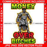 Money Over Bitches King Gangster Street Man Statue Dripping Cash Bag Gold Necklace Red Eyes Hip Hop Rap Trap Hood Ghetto Swag Thug Hustling Famous Hustle Baller Trapper Quote Art Graphic Design Logo T-Shirt Print Printing JPG PNG SVG Vector Cut File