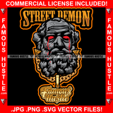 Street Demon Gangster Beared Face Statue Red Eyes Dripping Hip Hop Rap Plug Trap Street Hood Ghetto Thug Hustler Flex Drip Famous Hustle Quote Art Graphic Design Logo T-Shirt Print Printing JPG PNG SVG Vector Cut File