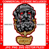 Street Demon Gangster Beared Face Statue Red Eyes Dripping Gold Jewelry Necklace Hip Hop Rap Plug Trap Street Hood Ghetto Thug Hustler Flex Drip Famous Hustle Art Graphic Design Logo T-Shirt Print Printing JPG PNG SVG Vector Cut File