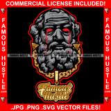 Street Demon Gangster Beared Face Statue Red Eyes Dripping Gold Jewelry Necklace Hip Hop Rap Plug Trap Street Hood Ghetto Thug Hustler Flex Drip Famous Hustle Art Graphic Design Logo T-Shirt Print Printing JPG PNG SVG Vector Cut File