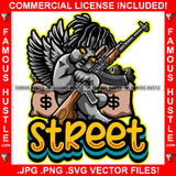 Street Gangster Angel Wings Statue Cash Money Bags Dread Hairs Machine Guns Dripping Eyes Savage Hood Ghetto Swag Thug Boss Hustler Trench Hip Hop Rap Rapper Famous Hustling Quote Art Graphic Design Logo T-Shirt Print Printing JPG PNG SVG Vector Cut File