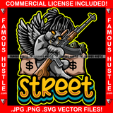 Street Gangster Angel Wings Statue Cash Money Bags Dread Hairs Machine Guns Dripping Eyes Savage Hood Ghetto Swag Thug Boss Hustler Trench Hip Hop Rap Rapper Famous Hustling Quote Art Graphic Design Logo T-Shirt Print Printing JPG PNG SVG Vector Cut File