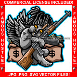 Street Gangster Angel Wings Statue Cash Money Bags Dread Hairs Machine Guns Dripping Eyes Savage Hood Ghetto Swag Thug Boss Hustler Trench Hip Hop Rap Rapper Famous Hustling Art Graphic Design Logo T-Shirt Print Printing JPG PNG SVG Vector Cut File