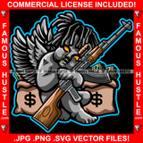 Street Gangster Angel Wings Statue Cash Money Bags Dread Hairs Machine Guns Dripping Eyes Savage Hood Ghetto Swag Thug Boss Hustler Trench Hip Hop Rap Rapper Famous Hustling Art Graphic Design Logo T-Shirt Print Printing JPG PNG SVG Vector Cut File