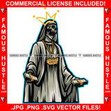 Gangster Skull Face Nun Dress Statue Gold Jewelry Necklace Hail Trap Street Savage Hood Ghetto Swag Thug Boss Hustler Trench Hip Hop Rap Rapper Famous Hustling Art Graphic Design Logo T-Shirt Print Printing JPG PNG SVG Vector Cut File