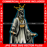 Gangster Skull Face Nun Dress Statue Gold Jewelry Necklace Hail Trap Street Savage Hood Ghetto Swag Thug Boss Hustler Trench Hip Hop Rap Rapper Famous Hustling Art Graphic Design Logo T-Shirt Print Printing JPG PNG SVG Vector Cut File