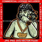 Wipe Your Nose Dead President Ben Franklin Bandanna Famous Hustle Original Gangsta Boss Gangster Gold Jewelry Watch Necklace Body Tattoos Hip Hop Rap Street Designer Fashion Hustler Pinup Pin Up Art Graphic Design Print Printing Vector SVG Cut File