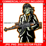 Time To Work Gangster President Ben Franklin Suit Face Tattoos Bandanna Machine Gun Hip Hop Rap Plug Trap Street Hood Ghetto Swag Thug Hustler Hustling Drip Savage Gangsta Famous Hustle Rich Art Graphic Design Print Printing Vector SVG Cut File