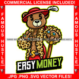 Easy Money Gangster Teddy Bear Dollar Sign Eyes Gold Necklace Rings Dollar Sign Belt Hip Hop Rap Rapper Plug Trap Street Hood Ghetto Swag Thug Hustler Hustling Famous Hustle Quote Art Graphic Design Logo T-Shirt Print Printing JPG PNG SVG Vector Cut File