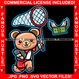 Cash Rules Dripping Gangster Cute Teddy Bear Catching Money Wings Flying Hip Hop Rap Plug Trap Street Hood Ghetto Swag Thug Hustler Hustling Famous Hustle Baller Trapper Art Graphic Design Logo T-Shirt Print Printing JPG PNG SVG Vector Cut File