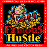 Famous Hustle Gangster Teddy Bear Dollar Sign Eyes Gold Coins Sea Swimming Cash Cup Hip Hop Rap Rapper Plug Trap Street Hood Ghetto Swag Thug Hustler Hustling Baller Trapper Quote Art Graphic Design Logo T-Shirt Print Printing JPG PNG SVG Vector Cut File