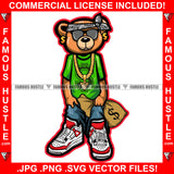 Cash Only Gangster Teddy Bear Head Bandanna Black Glasses Gold Dollar Sign Earrings Money Bag Sneakers Hip Hop Rap Rapper Plug Trap Street Hood Ghetto Swag Thug Famous Hustle Art Graphic Design Logo T-Shirt Print Printing JPG PNG SVG Vector Cut File