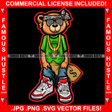 Cash Only Gangster Teddy Bear Head Bandanna Black Glasses Gold Dollar Sign Earrings Money Bag Sneakers Hip Hop Rap Rapper Plug Trap Street Hood Ghetto Swag Thug Famous Hustle Art Graphic Design Logo T-Shirt Print Printing JPG PNG SVG Vector Cut File