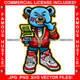 Self Made Dripping Gangster Blue Teddy Bear Gold Teeth Jewelry Cash Money Sneakers Hip Hop Rap Rapper Plug Trap Street Hood Ghetto Swag Thug Hustler Hustling Famous Hustle Art Graphic Design Logo T-Shirt Print Printing JPG PNG SVG Vector Cut File