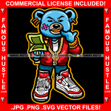 Self Made Dripping Gangster Blue Teddy Bear Gold Teeth Jewelry Cash Money Sneakers Hip Hop Rap Rapper Plug Trap Street Hood Ghetto Swag Thug Hustler Hustling Famous Hustle Art Graphic Design Logo T-Shirt Print Printing JPG PNG SVG Vector Cut File