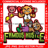 Famous Hustle Sexy Female Boxer Body Builder Teddy Bear Gold Belt Winner Op Opp Opponent Down Hip Hop Rap Plug Trap Street Hood Ghetto Swag Thug Hustler Hustling Trapper Quote Art Graphic Design Logo T-Shirt Print Printing JPG PNG SVG Vector Cut File