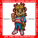 Famous Hustle Gangster Teddy Bear King Dollar Sign Eyes Gold Teeth Watch Jewelry Cash Money Bag Sneakers Hip Hop Rap Plug Trap Street Hood Ghetto Swag Thug Hustler Hustling Art Graphic Design Logo T-Shirt Print Printing JPG PNG SVG Vector Cut File