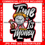 Time Is Money King Alarm Clock Gangster Cartoon Character Mean Face Gold Coins Cash Bag Hip Hop Rap Plug Trap Street Hood Ghetto Swag Thug Hustler Hustling Famous Hustle Quote Art Graphic Design Logo T-Shirt Print Printing JPG PNG SVG Vector Cut File