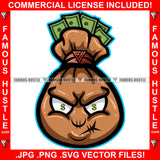 Money Bags Cash Bag Dollar Sign Eyes Angry Face Hip Hop Rap Rapper Plug Trap Street Hood Ghetto Swag Thug Hustler Hustling Famous Hustle Baller Trapper Art Graphic Design Logo T-Shirt Print Printing JPG PNG SVG Vector Cut File