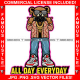 All Day Everyday Gangster Teddy Bear Head Black Glasses Earrings Gold Jewelry Face Mask Sneakers Hip Hop Rap Rapper Plug Trap Street Hood Ghetto Swag Thug Famous Hustle Quote Art Graphic Design Logo T-Shirt Print Printing JPG PNG SVG Vector Cut File