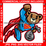 Money On My Mind Gangster Teddy Bear Dollar Sign Eyes Superman Costume Cape Cash Bag Hip Hop Rap Rapper Plug Trap Street Hood Ghetto Swag Thug Hustler Hustling Famous Hustle Art Graphic Design Logo T-Shirt Print Printing JPG PNG SVG Vector Cut File