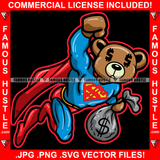 Money On My Mind Gangster Teddy Bear Dollar Sign Eyes Superman Costume Cape Cash Bag Hip Hop Rap Rapper Plug Trap Street Hood Ghetto Swag Thug Hustler Hustling Famous Hustle Art Graphic Design Logo T-Shirt Print Printing JPG PNG SVG Vector Cut File