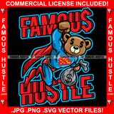 Famous Hustle Money On My Mind Gangster Teddy Bear Dollar Sign Eyes Superman Costume Cape Cash Bag Hip Hop Rap Rapper Plug Trap Street Hood Ghetto Swag Thug Hustler Hustling Quote Art Graphic Design Logo T-Shirt Print Printing JPG PNG SVG Vector Cut File