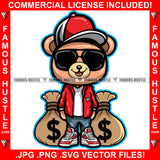 Bag Chaser Dripping Cute Gangster Teddy Bear Sunglasses Cap Sneakers Cash Money Bags Hip Hop Rap Rapper Plug Trap Street Hood Ghetto Swag Thug Hustler Hustling Famous Hustle Art Graphic Design Logo T-Shirt Print Printing JPG PNG SVG Vector Cut File