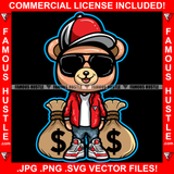 Bag Chaser Dripping Cute Gangster Teddy Bear Sunglasses Cap Sneakers Cash Money Bags Hip Hop Rap Rapper Plug Trap Street Hood Ghetto Swag Thug Hustler Hustling Famous Hustle Art Graphic Design Logo T-Shirt Print Printing JPG PNG SVG Vector Cut File