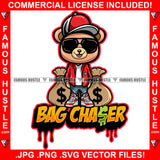 Bag Chaser Dripping Cute Gangster Teddy Bear Sunglasses Cap Sneakers Cash Money Bags Hip Hop Rap Rapper Plug Trap Street Hood Ghetto Swag Thug Hustler Hustling Famous Hustle Quote Art Graphic Design Logo T-Shirt Print Printing JPG PNG SVG Vector Cut File