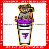 Self Made Gangster Teddy Bear In Purple Cup Paisley Bandanna Sunglasses Dollar Sign Earrings Hip Hop Rap Rapper Plug Trap Street Hood Ghetto Swag Thug Famous Hustle Art Graphic Design Logo T-Shirt Print Printing JPG PNG SVG Vector Cut File