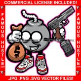 Fuck The World Bomb Cartoon Character White Eyes Cash Money Bag Pistol Gun Sneakers Hip Hop Rap Rapper Plug Trap Street Hood Ghetto Swag Thug Hustler Hustling Famous Hustle Art Graphic Design Logo T-Shirt Print Printing JPG PNG SVG Vector Cut File