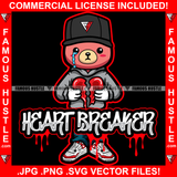 Heart Breaker Dripping Heartless Broken Heart Teddy Bear Sad Crying Puddle Tears Eyes Cap Hurt No Love Relationship Hip Hop Rap Plug Trap Street Ghetto Thug Famous Hustle Quote Art Graphic Design Logo T-Shirt Print Printing JPG PNG SVG Vector Cut File