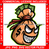 Money Savage Cash Money Bag Sharp Teeth White Eyes Dollar Sign Tattoo Hip Hop Rap Rapper Plug Trap Street Hood Ghetto Swag Thug Hustler Hustling Famous Hustle Art Graphic Design Logo T-Shirt Print Printing JPG PNG SVG Vector Cut File